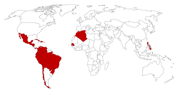 Mapa con los países que cuentan con Escuelas Taller